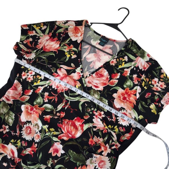 Rue+ Womens Floral Wrap Style Dress 4X Short Sleeve Black & Multicolor Stretch - Picture 5 of 8